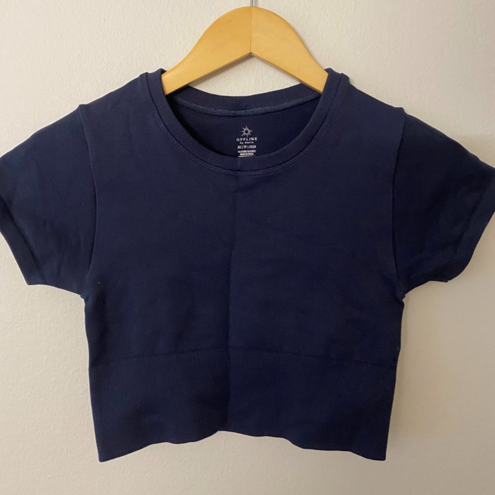 Offline by Aerie Crop Workout Tee Navy - XS